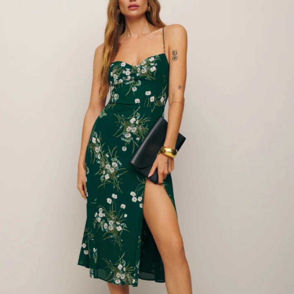 Reformation Green Spaghetti Strap Sundress